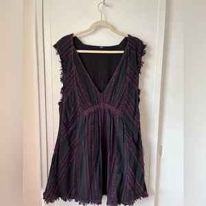 Free People Black V-Neck Empire Waist Dress with contrast stitching